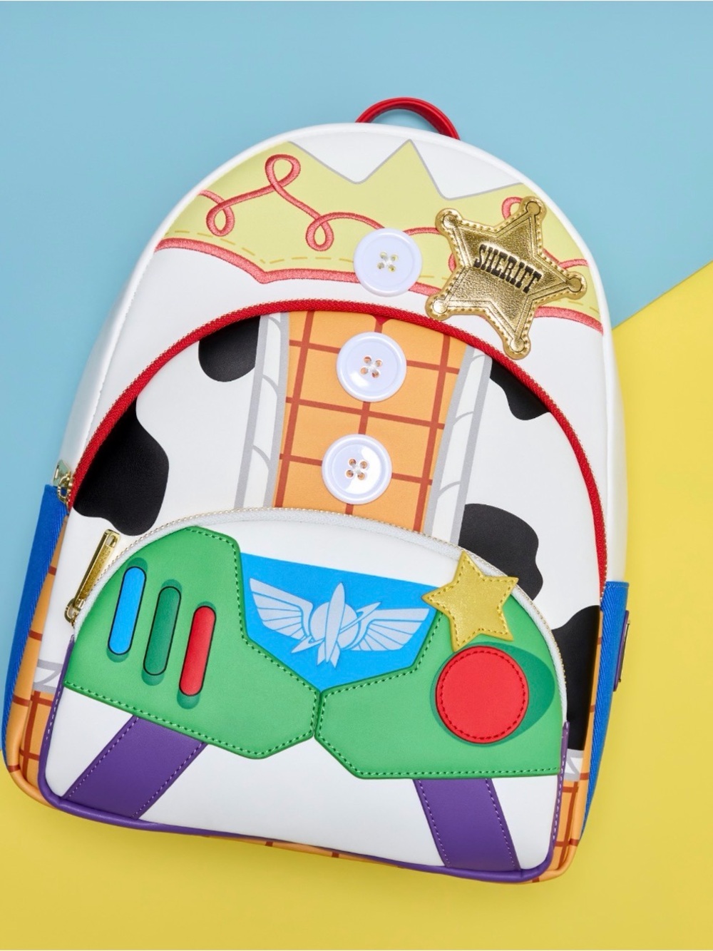 Loungefly White Multicolor Toy Story Jessie & Buzz Mashup Mini Backpack